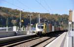 ES 64 U2 096 with container train at new station Urspring, Oct. 12th, 2010.
