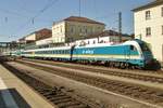 Arriva Landerbahn EXpress 183 003 has put herself in front of the ALEX to München Hbf  at Regensburg Hbf on 17 September 2015.