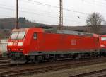 185 067-6 of the DB Schenker Rail parked on 14.01.2012 in Kreuztal.