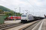 Lokomotion 185 661 with automotives at Treuchtlingen on 22 May 2010.