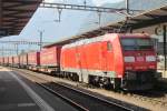 Db 185 100 banks an intermodal train out of Erstfeld on 6 June 2015.