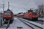 In the Singen Statin is the DB 185 138-5 waiting the next service, and the DB 146 225-8 is wiht his RE on the way to Karlsruhe.