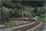 The two DB 185s with the DB 185 129-4 in the lead are on their way towards Erstfeld with a freight train in the  Wattinger Curve , which is well known to photographers.