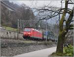 The DB 185 may be a very often photographed subject, but in western Switzerland you don't see the locomotive very often, but at least you see it regularly. It pulls the Novellis train from Sierre to Göttingen. Here you can see the locomotive with the Novellis train near Villeneuve. February 28, 2024