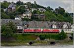 185 double header is hauling a goods train through Koblenz Ehrenbreitstein on June 24th, 2011.