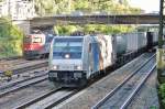 On a tricky spot -due to the shadows of trees and leaves- Railpool 186 184 presents herself at Offenburg on 21 September 2010