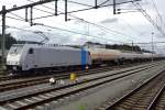 RailPool 186 427 hauls an LPG block train into Roosendaal on 3 September 2015.
