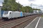 Steel train with Railpool 186 455 passes through Köln Süd on 4 October 2017.