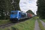 With a bunsh of Containercars in it's back the LTE 186 942 went near Boisheim to Venlo 20.9.2023