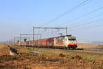 DBC locomotive 186 237 hauling a coils train, is passing in Wonck, 8/3/2025