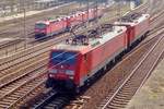 DB 189 018 hauls a sister loco through Dresden Hbf on 8 April 2018.