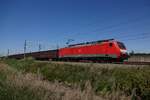 On 31 July 2020 DBC 189 075 hauls a train of Slovak Eanoss wagons through Valburg CUP.