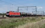 DBC 189 023 hauls an oil train through Valburg CUP on 23 July 2020.