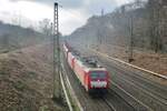 On a misty 30 January 2018 DB 189 074 hauls an iron ore train through Duisburg Abzw.