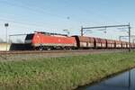 Empty coal train boyund for Amsterdam Westhaven passes Valburg CUP on 13 November 2022 with 189 080 as haulage power.