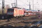 DBC 189 079 hauls a train with automotives through Emmerich toward Vlissingen on 14 December 2022.
