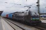 Ecco Rail 193 203 hauls an intermodal train from Turkey (the EKOL)  through Rosenheim on 18 May 2023.