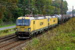 The Medway Belgium 7193 004  Fien  with the 7193 007  Amber  and a tank train on route to the port of Antwerp. Siemens Vectron MS build in 2026 with construction N� 24169. Line 27A at Antwerp Airport. 29-09-2026