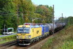The Medway Belgium 7193 007  Amber  double traction with the 6193 050 with a long tank train on route to the port of Antwerp. Siemens Vectron MS build in 2026 with construction N� 24212. Line 27A at Antwerp Airport. 06-10-2026