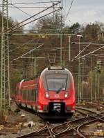 . 442 double unit is entering as RE 9 Aachen - Siegen (Rhein-Sieg-Express) into the station of Betzdorf/Sieg on March 22nd, 2014.