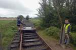 Draisine rail bike from Leck to Unaften in Schleswig-Holstein (North Germany).

Date: 2. August 2011.