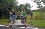 Draisine rail bike from Leck to Unaften in Schleswig-Holstein (North Germany).

Date: 2. August 2011.