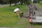 Draisine rail bike from Leck to Unaften in Schleswig-Holstein (North Germany). Date: 2. August 2011.