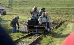 Sur le chemin de fer à voie étroite du tramway à la  gare principale  de Dagebüll, dans la partie allemande de la mer du Nord (Nordfrise/Schleswig-Holstein).<br><br>Date : 22 septembre 2008.