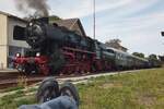 On 20 May 2018 your photographer is too lazy even to stand on his feet whilst photographing 52 8079 with a steam shuttle at Neuenmarkt-Wirsberg.