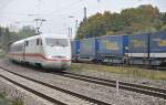 ICE 1 and semitrailer  Walter  train at Westerstetten, Oct. 7th, 2010.
