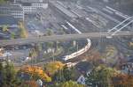 ICE 1 is leaving Ulm, view from the Bundesfestung tower  Schwedenturm , Oct. 10th, 2010.