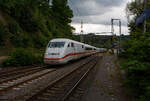 Uncommon on the Sieg route, the ICE 2, Tz 222 'Eberswalde,' led by the power car 402 022-8, presumably running as an empty transfer train, passes through Scheuerfeld/Sieg towards Siegen on July 5, 2026.

The ICE 2, the second generation of high-spe ...