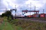 ICE 3 is passing the container terminal of Ulm, October 14th, 2009.