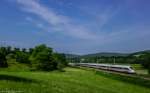 Long distance train ICE 1506 (Munich - Berlin) is approaching its next stop at Jena Paradies near Kahla.