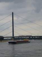 A U-Bahn is driving on a bridge in Dsseldorf on August 20th 2013.