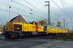 Strukton 303008 'DANIQUE' hauls an inspection vehichle out of Emmerich on 8 NOvember 2019 during the yearly inspection ride over the entire Dutch railway network. Since the Dutch freight artery Betuweroute ends at Emmerich, Strukton's inspection tour comes into this German/Dutch border station.