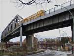 . A metro train is approaching the station Gleisdreieck in Berlin on December 29th, 2012.