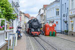 Bäderbahn »Molli« steam locomotive 99 2322-8 type 99.32 2-8-2T street running through Bad Doberan.