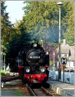 The Molli steam engine 99 2322-8 is arriving at the station of Heiligendamm on September 25th, 2011.