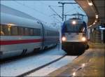 The Warszawa-Berlin Express is entering into Berlin east station in the evening of December 23rd, 2012.