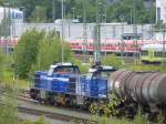 Two Diesel-Trains are standing in Hof main station on June 26th 2013.