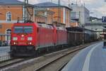 Passau saw 185 213 with a sister loco and a short mixed freight passing through on the evening of 9 May 2018.