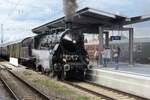 Bavarian pacific 3673 stands at Nördlingen with a steam shuttle on Ascendion Day 26 May 2022.