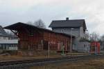 The station Ferndorf (Kr. Siegen) on the Rothaarbahn (KBS 443), at 14.01.2012.