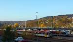 View of the station Betzdorf / Sieg on 31.10.2011, here on the secondary rail side, front platform 113, Daadetalbahn, behind platform 102, Heller Valley Railway.