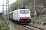 ITL 186 138 hauls a coal train gently through Bad Schandau on 11 April 2014.