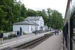 The white-painted station building in Heiligendamm on the narrow-gauge railway line between Kühlungsborn and Bad Doberan in the northern German state of Mecklenburg-Vorpommern.