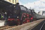 Steam train from Mannheim has arrived at Neustadt (Weinstrasse) on 31 May 2014 with 01 118 as traction.