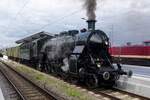 Bavarian pacoific 3673 stands at Nördlingen with a steam shuttle on Ascendion Day 26 May 2022.