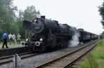 On 12 July 2014 Kriegslok 52 3879 stands in Simpelveld with a steam train.